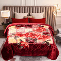 Heavy King Size Fleece Blanket 9lbs Microfiber Plush Winter Bed Throw - Burgundy Floral, Printed Wine Red