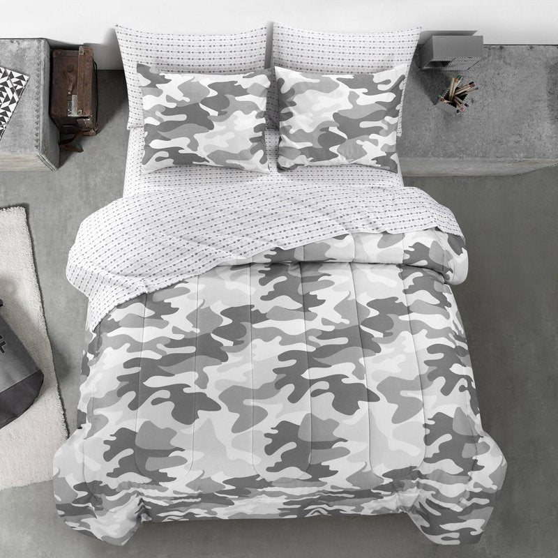 Gray Camouflage Bed in a Bag for Full Size Bedding Set - Polyester