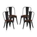High Gloss White Industrial Metal Dining Chairs - Set of 2 with Walnut Seat