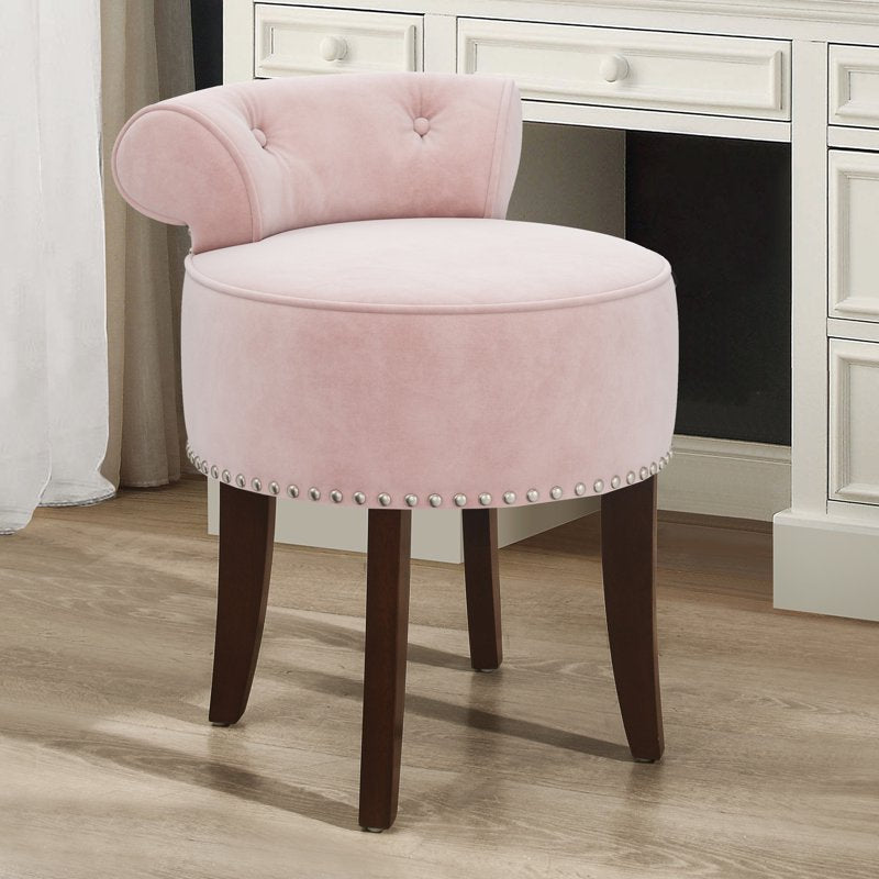 Contemporary Velvet Vanity Stool with Low Back - Pink