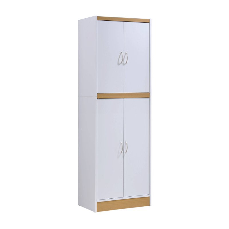 4-Door Kitchen Pantry with 4 Adjustable Shelves - White