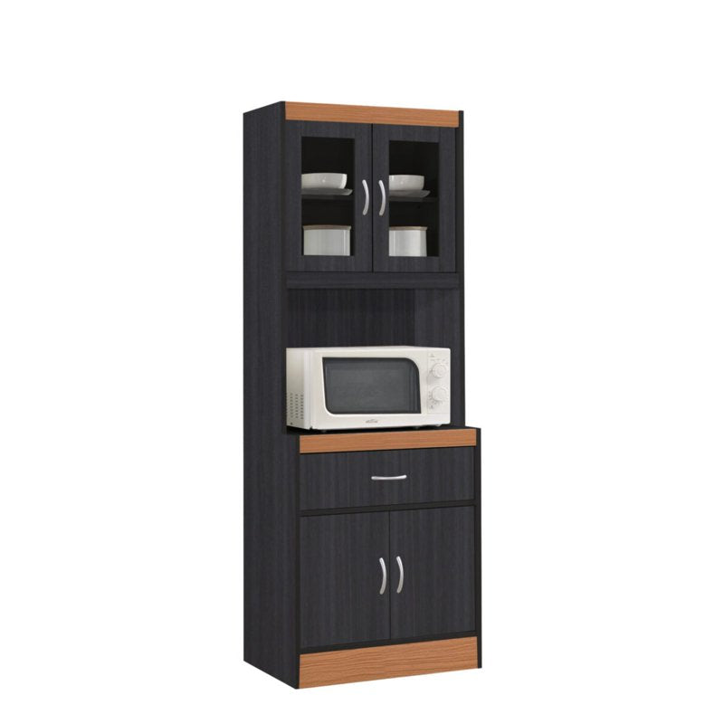 Microwave Cabinet with Drawer - Black and Beech Wood