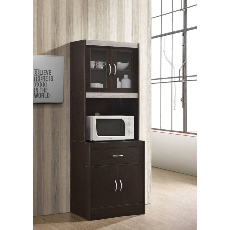 Kitchen Cabinet with Microwave Space & 1 Drawer - Chocolate-Grey