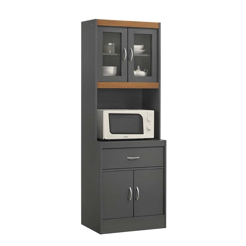 Kitchen Cabinet with Drawer & Microwave Space - Grey-Oak