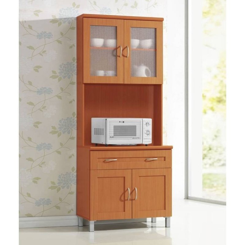 Tall Kitchen Cabinet - Cherry Finish with Open Storage