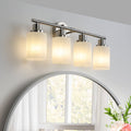 24-Inch Modern Brushed Nickel Vanity Wall Sconce with Frosted Glass Shades - 4-Light
