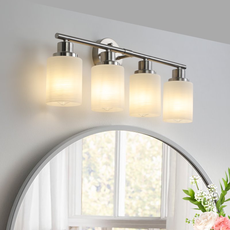 24-Inch Modern Brushed Nickel Vanity Wall Sconce with Frosted Glass Shades - 4-Light