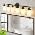 Black 39-Inch Modern Vanity Bathroom Light Fixture with Frosted Glass & Metal Frame - 6-Light