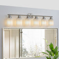 Holaki 39 Inch Modern 6-Light Vanity Wall Sconce - Brushed Nickel with Frosted Glass Shades, No Bulbs Included, Variation of Brushed Nickel, 6