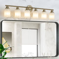 Modern 39-Inch 6-Light Vanity Wall Sconce - Gold Finish with Frosted Glass Shades - Bathroom Hallway Lighting - No Bulbs Included