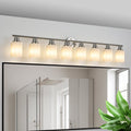 Modern 52-Inch 8-Light Vanity Wall Sconce - Brushed Nickel with Frosted Glass Shades - No Bulbs Included - Variation: Brushed Nickel, 8