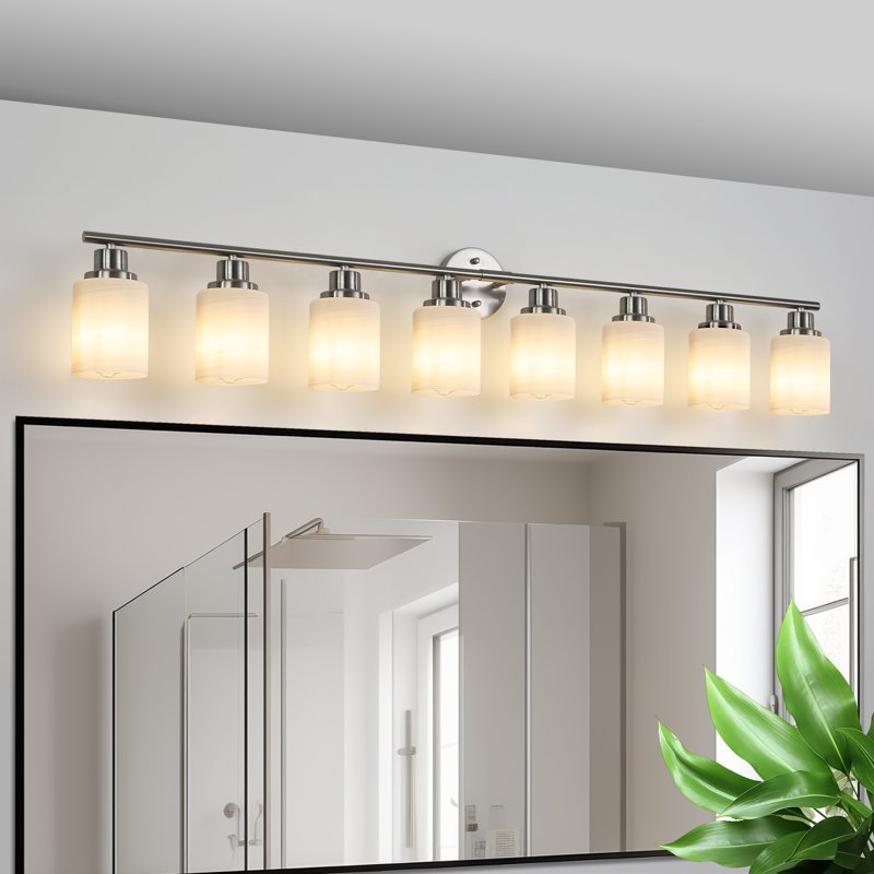 Modern 52-Inch 8-Light Vanity Wall Sconce - Brushed Nickel with Frosted Glass Shades - No Bulbs Included - Variation: Brushed Nickel, 8