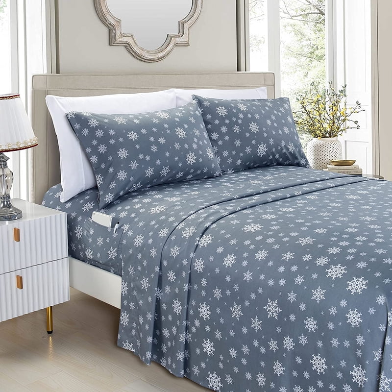 Full SnowFlake Gray 1500 Thread Count Holiday Sheet Set - 6 Pieces