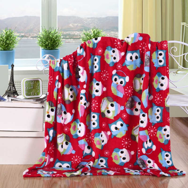 Holiday Printed Fleece Throw Blanket 50x60 Inches - Owls Design, Soft Microfiber