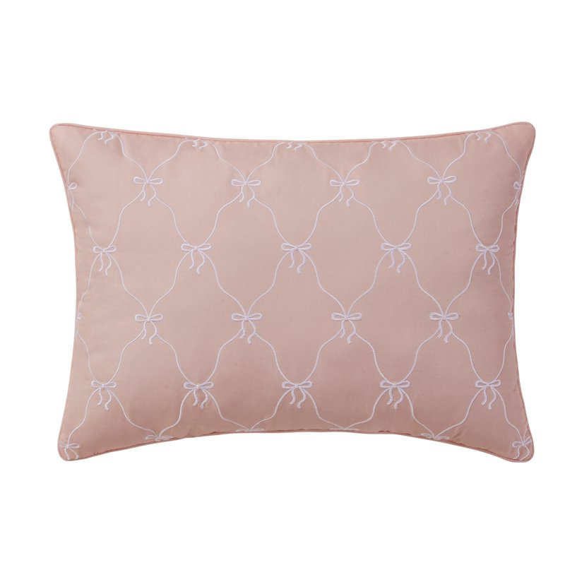 Pink Bow Embroidered Decorative Pillow - 14x20 Inch Home Decor