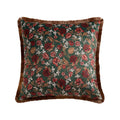 Green Floral Velvet Decorative Throw Pillow 20x20 with Fringe - Home Decor Collection