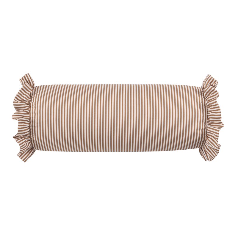 Home Decor Collection 8x20 Tan Striped Ruffle Bolster Pillow - Decorative Throw Accent