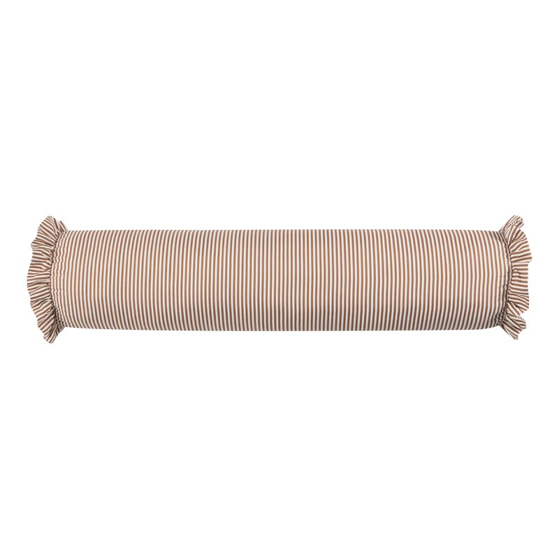 8x36 Inch Tan Striped Ruffle Bolster Decorative Pillow - Home Decor Collection