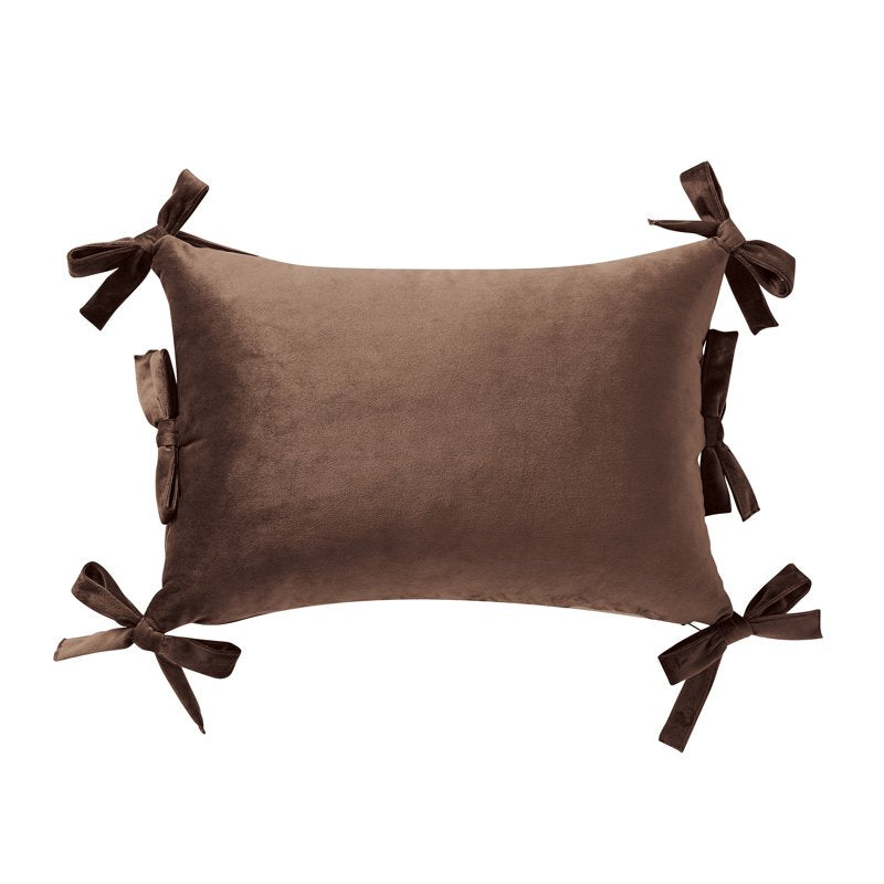 Brown Velvet Bow Decorative Pillow 14x20 Inches - Home Decor Collection