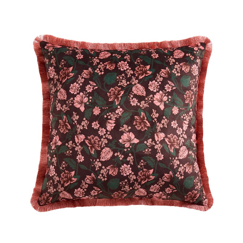 Pink Blush Floral Velvet Decorative Pillow 20x20 Inches - Home Decor Collection
