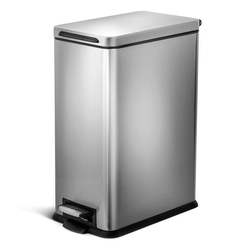 8 Gallon Slim Stainless Steel Kitchen Trash Can with Step Pedal - Silver