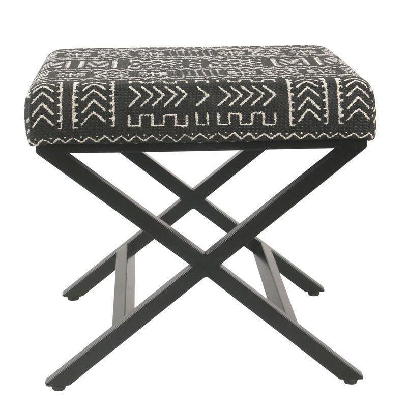 Modern Upholstered Metal Ottoman with Cushion - Black & Cream
