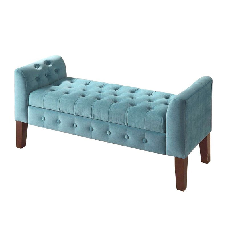Velvet Tufted Storage Bench - 50" W x 18" D x 23" H - Teal