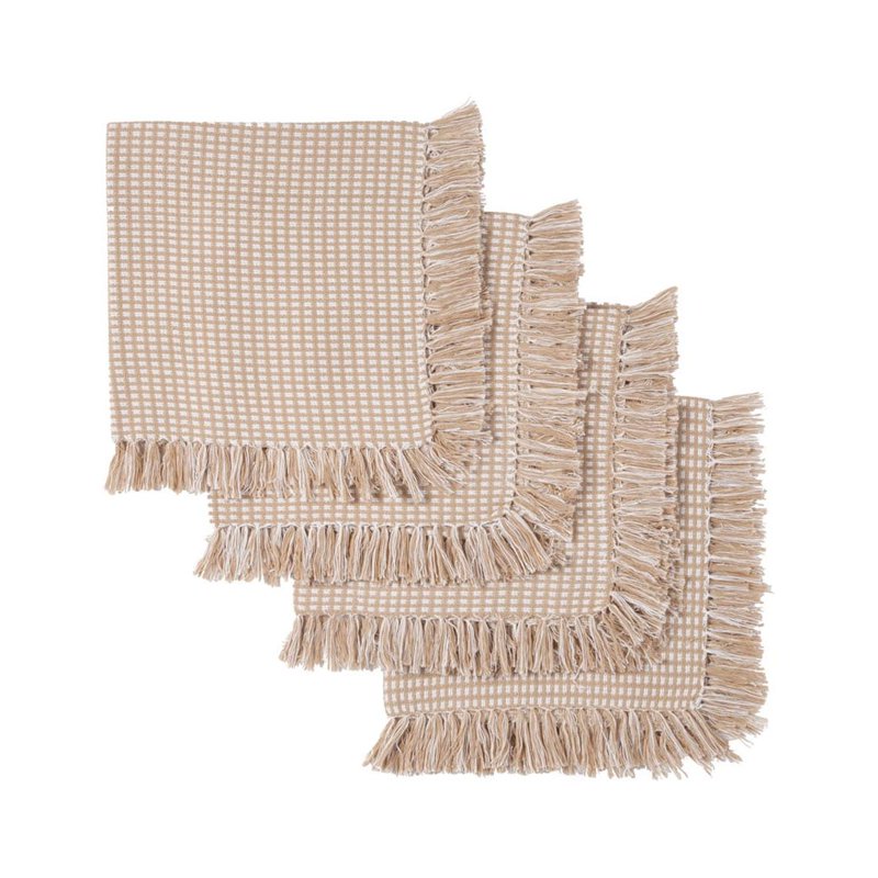 Homespun Check Ecru Cotton Napkins - Set of 4