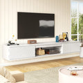 Modern LED Wall-Mounted TV Stand with Carved Surface - White
