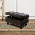 Brown PU Leather Rectangular Storage Ottoman - Tufted Footrest