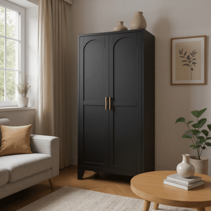 Tall Black Storage Cabinet with Adjustable Shelves - 60.8"