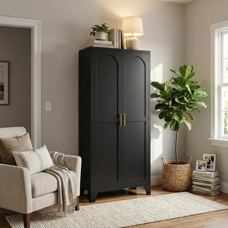 70.8" Black Tall Kitchen Storage Cabinet with 4 Adjustable Shelves