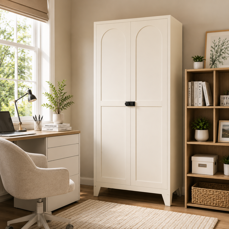 71" Locking Metal Storage Cabinet with Adjustable Shelves - White