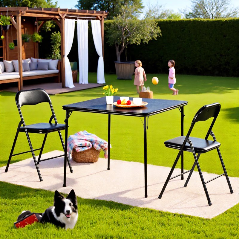 3-Piece Folding Dining Set with 33.9in Square Table & 2 Chairs - Black