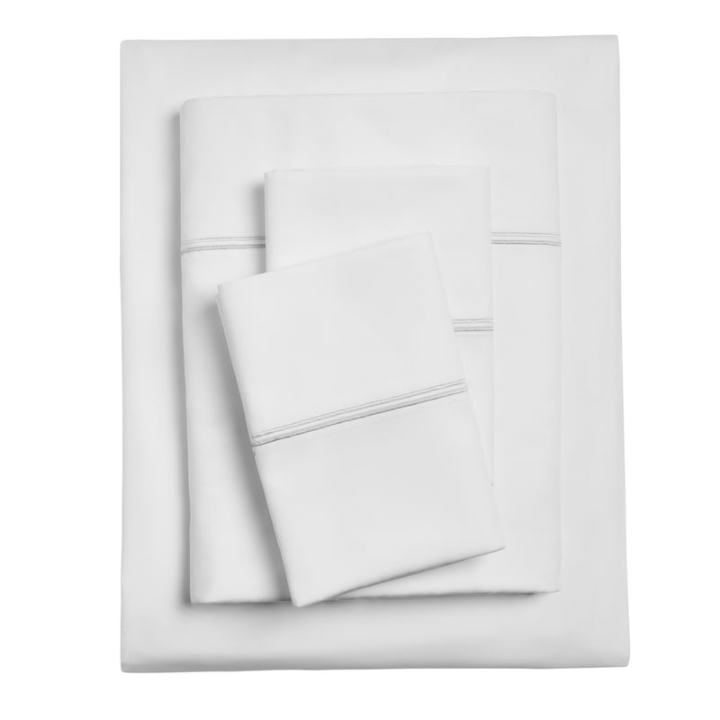 Hotel Style 4-Piece 300TC Pima Cotton Percale Bed Sheet Set - Full Gypsum/Platinum Silver Variation
