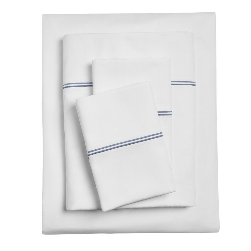 King Bed Sheet Set - Gypsum Indigo 300 Thread Count Pima Cotton, Hotel Style