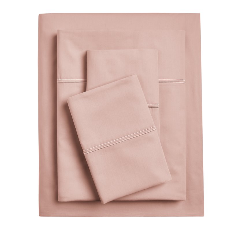 Full Size 4-Piece Hotel Style 300 Thread Count Pima Cotton Percale Bed Sheet Set - Mystical Rose - Variation 1