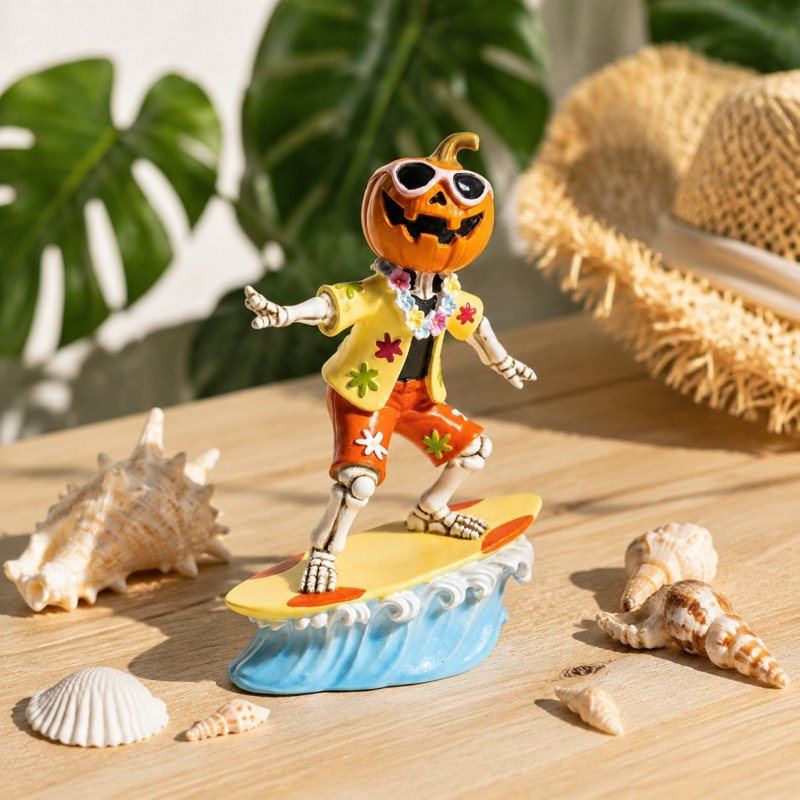 20# Halloween Skeleton Pumpkin Head Resin Figurine - Coastal Beach Decor, Fun Halloween Gift