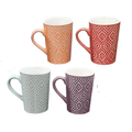 16oz Multi-Color Ceramic Coffee Mug Set - Ikat Design, 4 Pieces