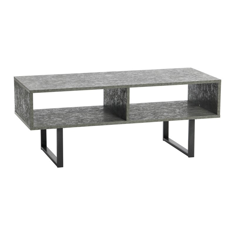 Modern Coffee Table with Rectangular Storage Compartments - Rustic Slate Finish