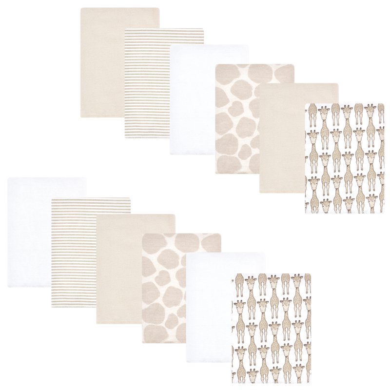 Cotton Poly Flannel Burp Cloths - Giraffe 12-Pack, One Size