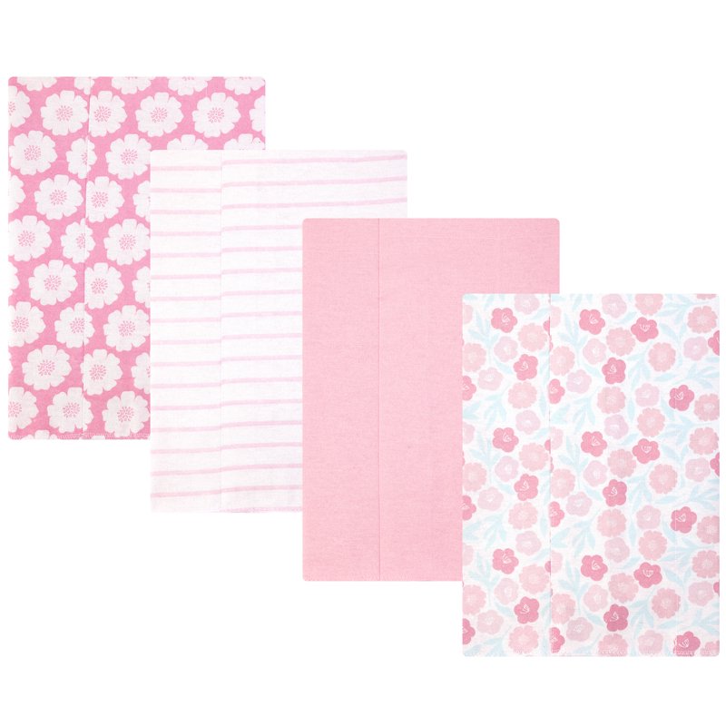 Flannel Burp Cloths for Baby - Pink Daisies 4-Pack, One Size