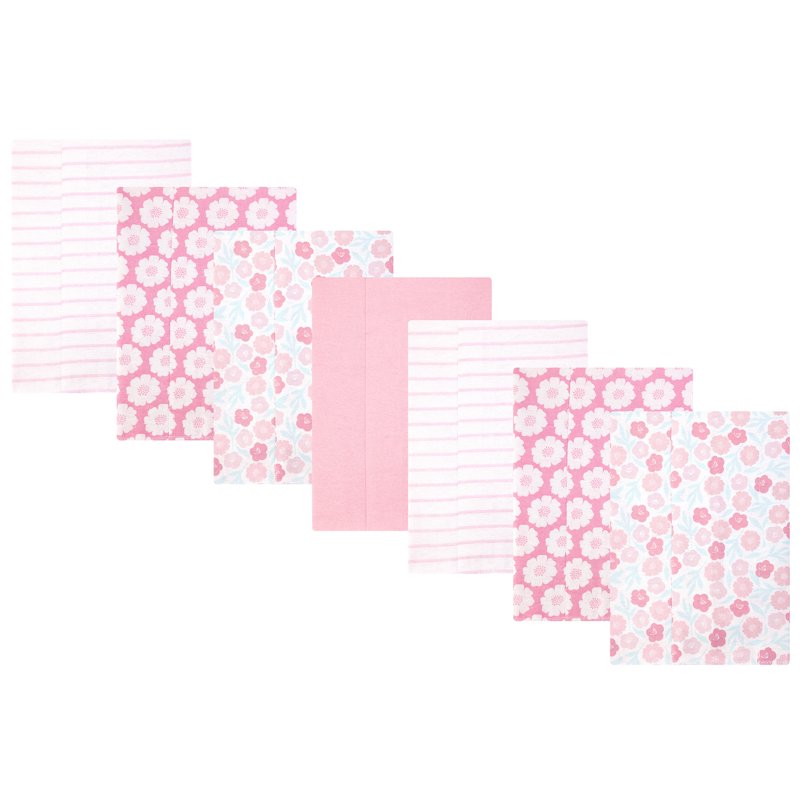 Flannel Burp Cloths for Baby - Pink Daisies 7-Pack, One Size