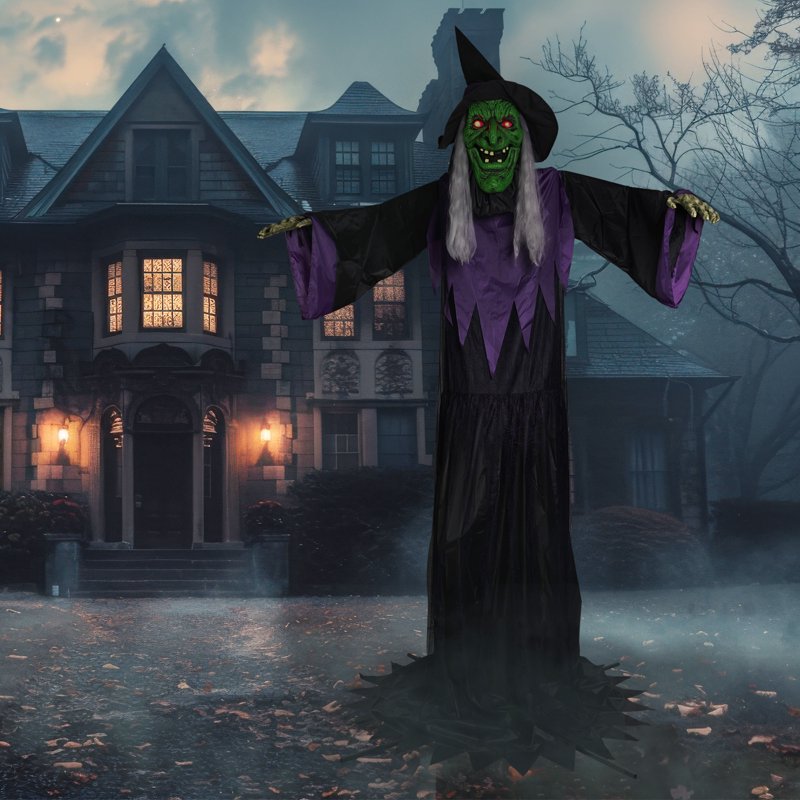 15 Ft Animated Lighted Halloween Witch Decor - Outdoor Spooky Yard Yard Decoration