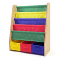 4-Tier Kids Bookshelf and Fabric Bin Organizer - Natural/Primary Colors