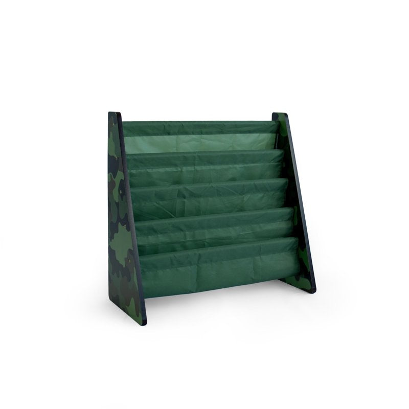 Kids Bookcase with 4 Tiers and Fabric Storage Pockets - Army Green Camo