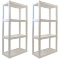 4-Tier Plastic Storage Shelves 2-Pack - 56in H x 30in W x 14in D, White, Heavy Duty Organization