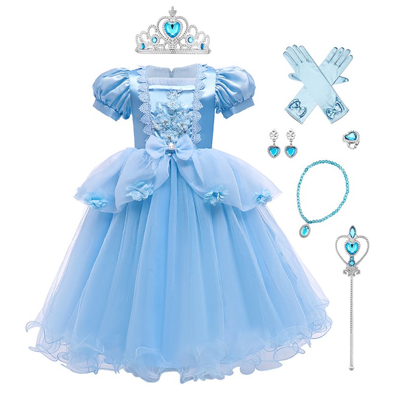 Girls Princess Halloween Costume Dress with Accessories - Blue, 4-5 Years