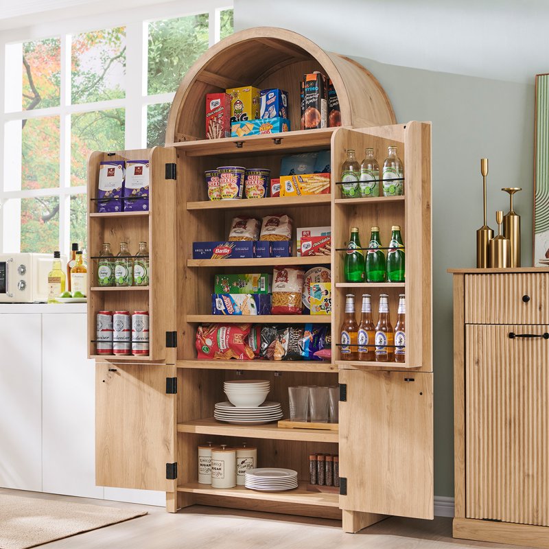 71" Tall Arched Kitchen Pantry Storage Cabinet with Adjustable Shelves