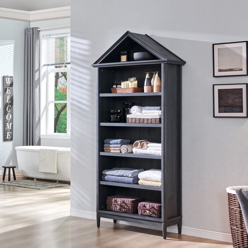 Tall Grey Bathroom Cabinet - 75.9" Arch Storage with Adjustable Shelves - Freestanding Waterproof Wood